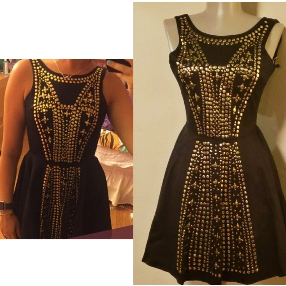Mika and Gala blk/gold skater evning dress. Size 6